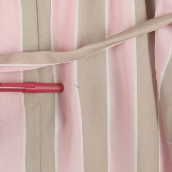 Vintage Summer Dress Womens Large Pink Beige Striped Sheer Midi Belted 70s - Picture 12 of 13